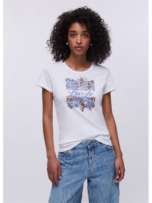 T-shirt con stampa e strass LIU JO | WA6493JS923/P9600